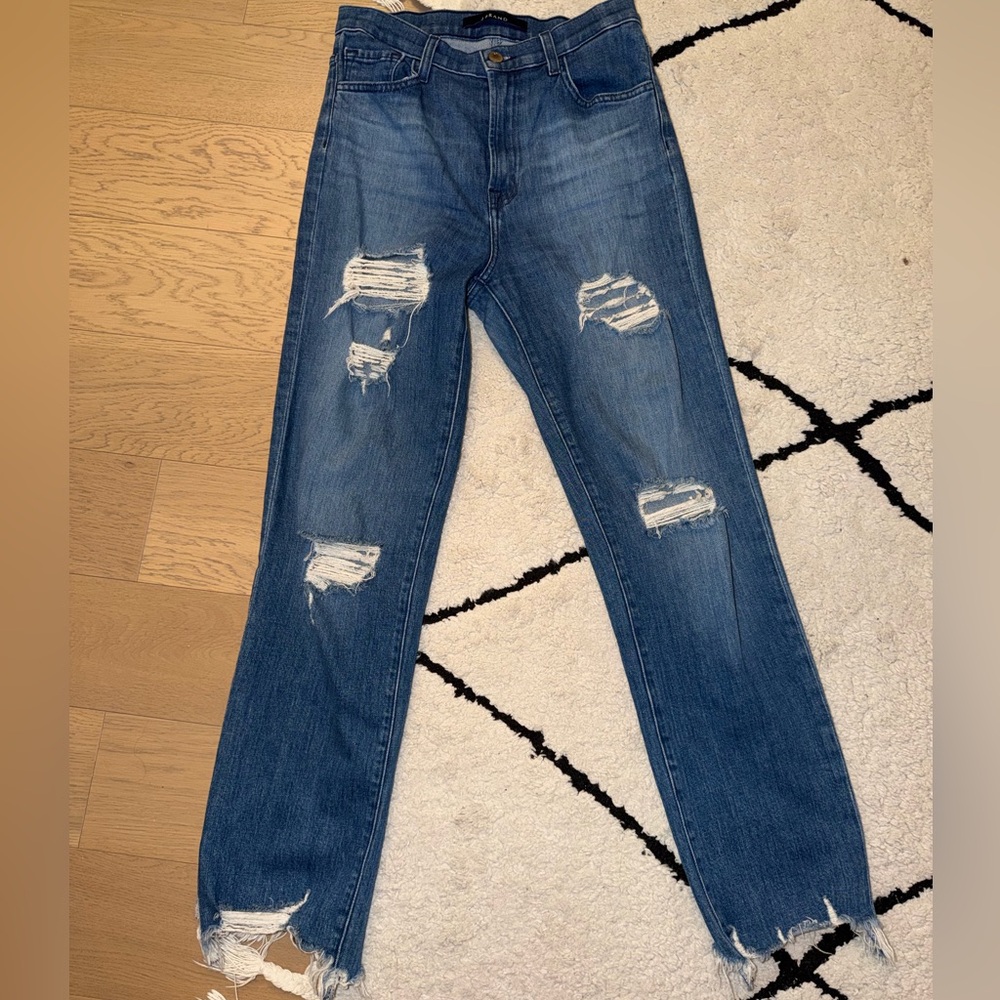 J Brand High Rise Distressed Blue Jeans